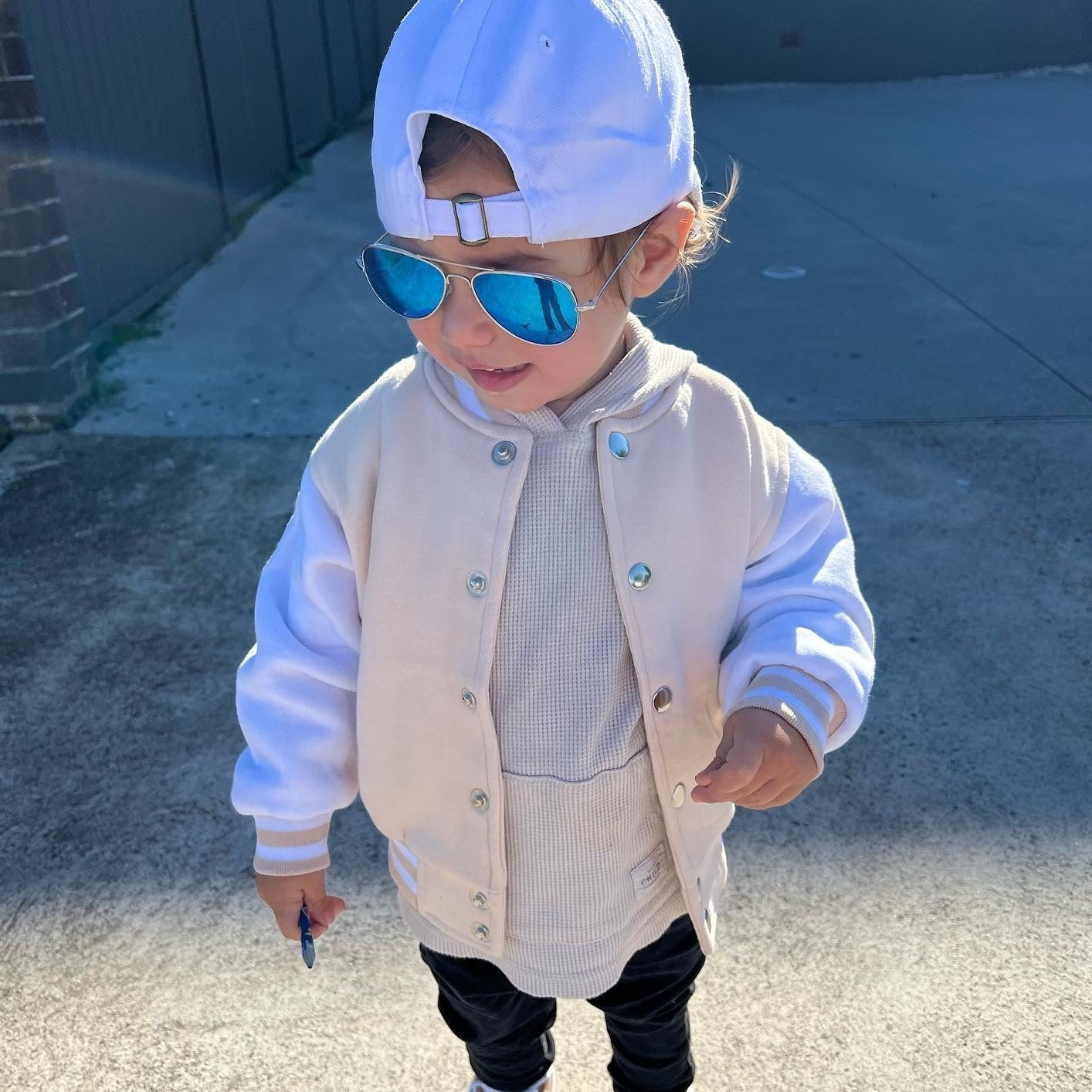 BEIGE VARSITY JACKET - VERY MINOR MARKS