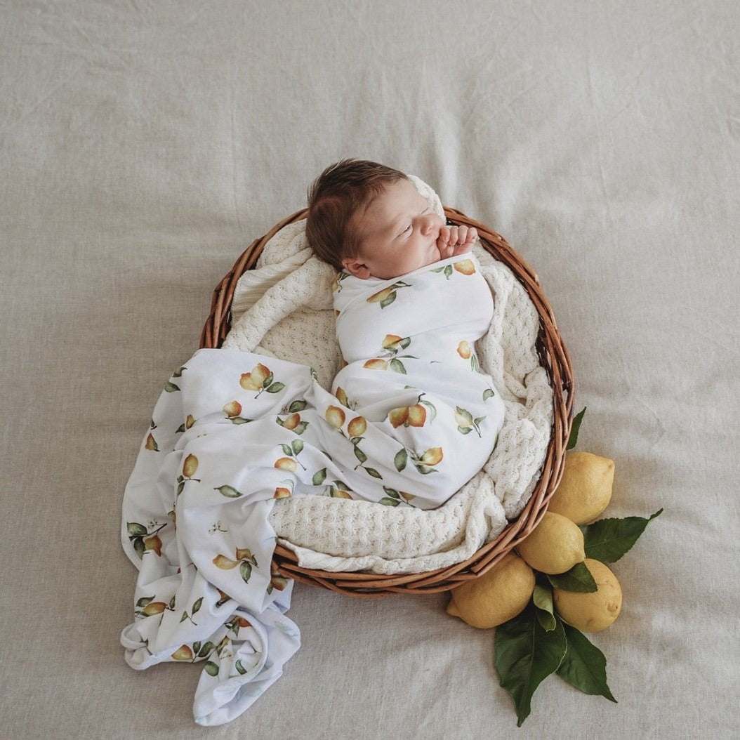 Lemon I Baby Jersey Wrap & Beanie Set